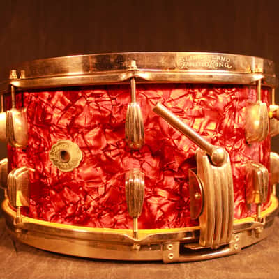 Slingerland*RED MARINE PEARL*28,13,14,16 Drum Set+Radio King Snare WW2 Wood Hoop image 12