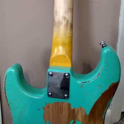 Sawtooth ES Alder Body Relic Surf Green Stratocaster with New Padded Gig Bag and Leather Strap image 18