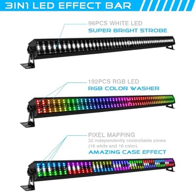 Led Wash Light Bar For Party - 100W 288Leds Rgbw Dmx Light Bar With Chasing Function Strobe Effect Pixel Light Bar Uplights For Wedding Church Nightclubs Dj Events Stage Lighting image 2
