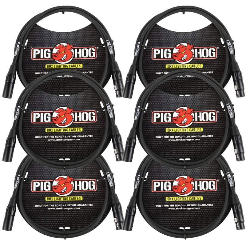 Lifetime Warranty! 6 PACK Pig Hog PHDMX5 5ft DMX Lighting Cable 3 Pin - NEW image 1