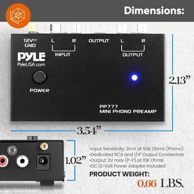 Pyle Phono Turntable Preamp – Mini Audio Stereo Phonograph Preamplifier for Turntables and Studio Equipment image 3