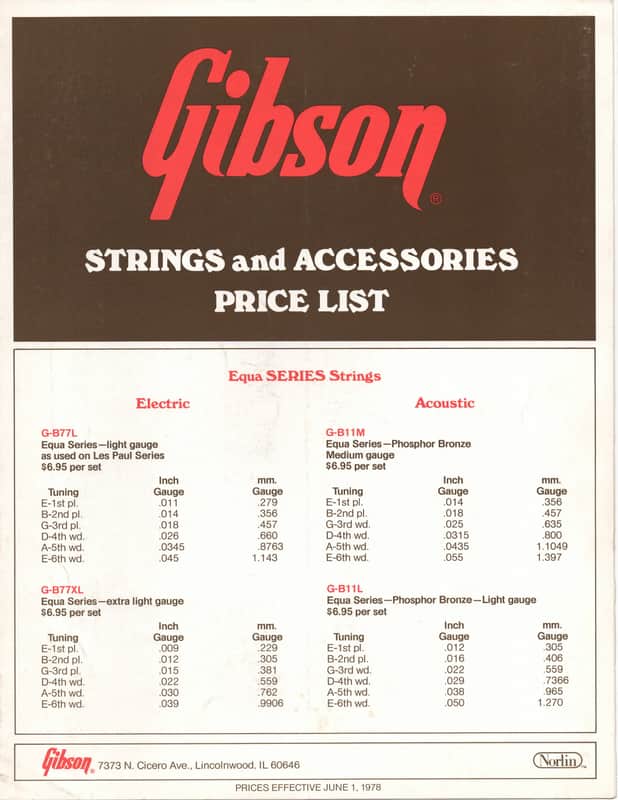 Gibson- Strings & Accessories Price List, 1978 image 1