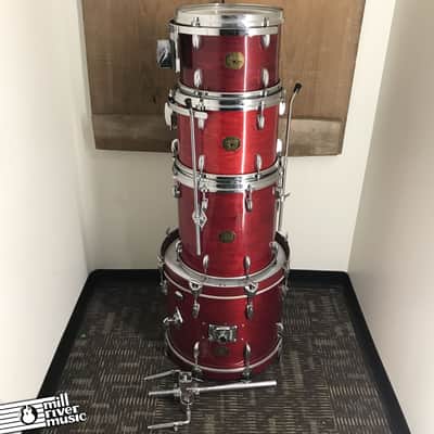 Gretsch Stop Sign Badge Drum Kit (1972-1979) 12", 13", 14", 18" Berry Red Stain with Humes and Berg Fibre Cases for 12,14, 18