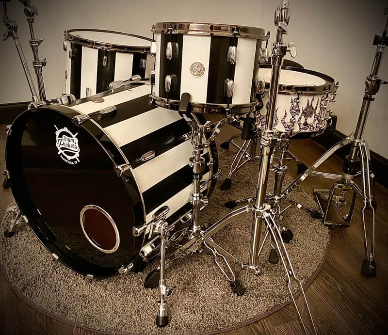 DrumPickers 4pc Vintage Professional Drum Kit in Van Halen Black & White Stripe Tribute image 1
