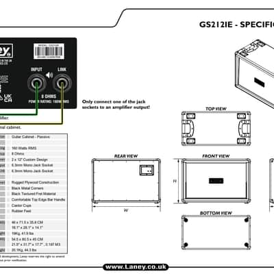 LANEY GS 212 CAB 2x12 160W Guitar Speaker Cabinet with HH Custom Drivers image 6