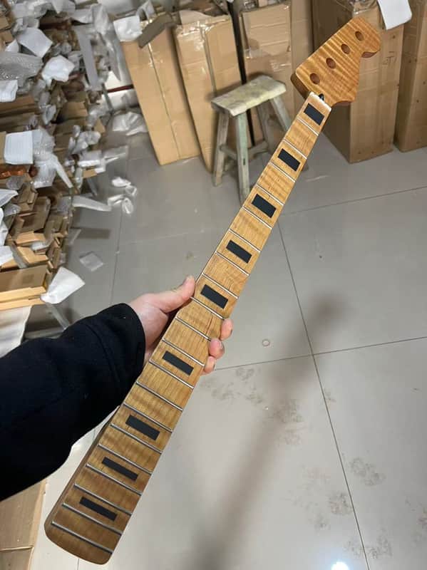 4-string electric bass neck jazz bass stainless steel 20 frets Roasted flame Maple guitar neck 34inch hole 18mm black block inlay image 1