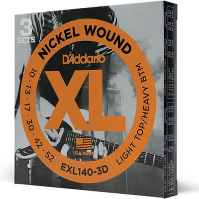 D'Addario EXL140-3D Nickel Wound Electric Guitar Strings, Light / Heavy, 10-52 - 3 sets image 1