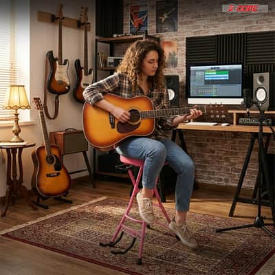 5Core Guitar Stool 3.15" Padded Chair w Backrest Foldable Music Seat Built in Foot Rest Guitar Stand image 8