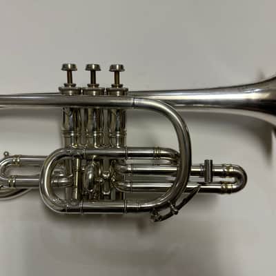 Circa 1920 Brua C. Keefer Silver-Plated Bb/A Rotary-Change Cornet with Case & Slides image 12