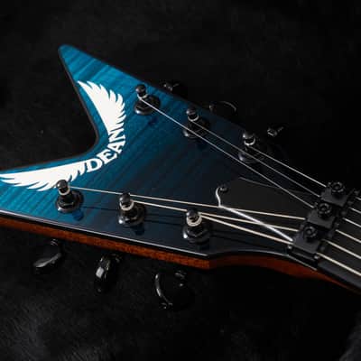 Dean Custom Shop USA ML Flame Top Floyd Firehouse Guitars Exclusive Electric Guitar, Ebony Fingerboard, Trans Blue Black Fade image 3