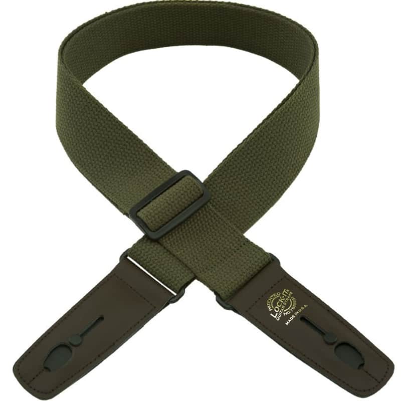 Henry Heller 2" Wide Olive Cotton Guitar Strap LOCK-IT #LIS-050-C2-OLV-BRN image 1