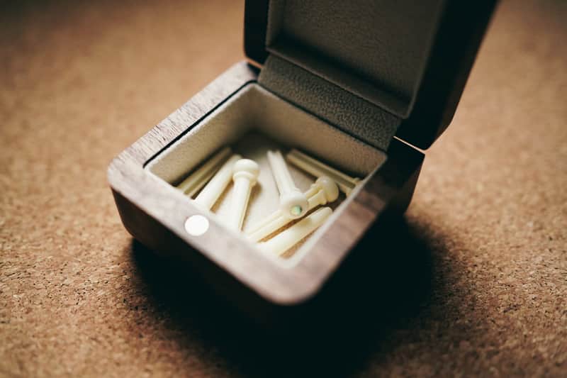 Premium Bone Bridge Pins in Pearl with Abalone Inlays & Walnut Wooden Box image 1