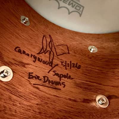 2026 Like-New: Erie steambent solid Canarywood/Sapele 13x7 snare, upgraded hardware, Canopus/extra wires image 9