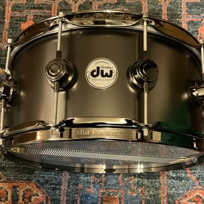DW 6.5x14 Collector's Satin Black over Brass Snare Drum w/ Black Nickel HW image 1