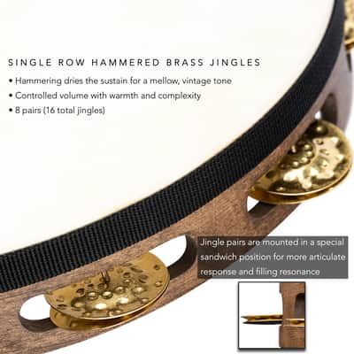 Meinl Percussion TAH1V-WB 10" Vintage Wood Tambourine with Goat Skin Head, Hammered Brass Jingles image 3