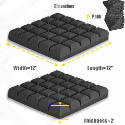 12 Pack Set 2" X 12" X 12" Acoustic Foam Panels Bread Style Tiles, Sound Panels wedges Soundproof image 3