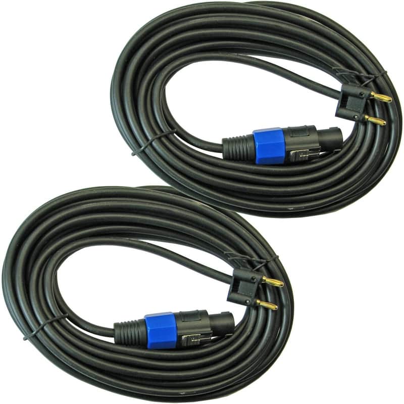 PAIR 2 25 FT SPEAKON COMPATIBLE TO DUAL BANANA PLUG 14 GA PREMIUM CABLES CORDS image 1