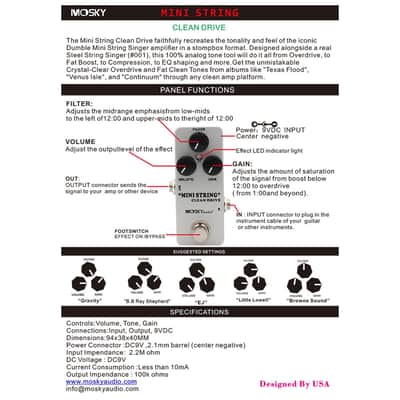 Mosky MINI STRING CLEAN DRIVE Overdrive Guitar Effect Pedal Amp Sim + Hot Box Tuner image 10