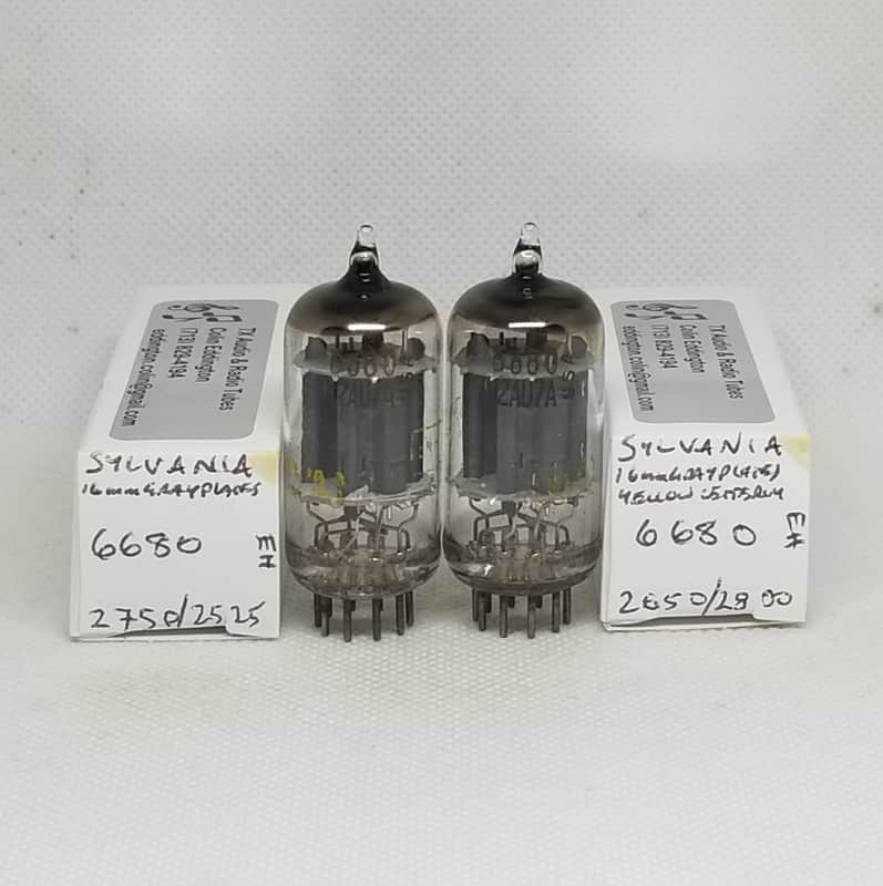 Sylvania 6680 Long Gray Plate Well Matched (9.8%) Pair NOS 12AU7 12AU7A ECC82 image 1