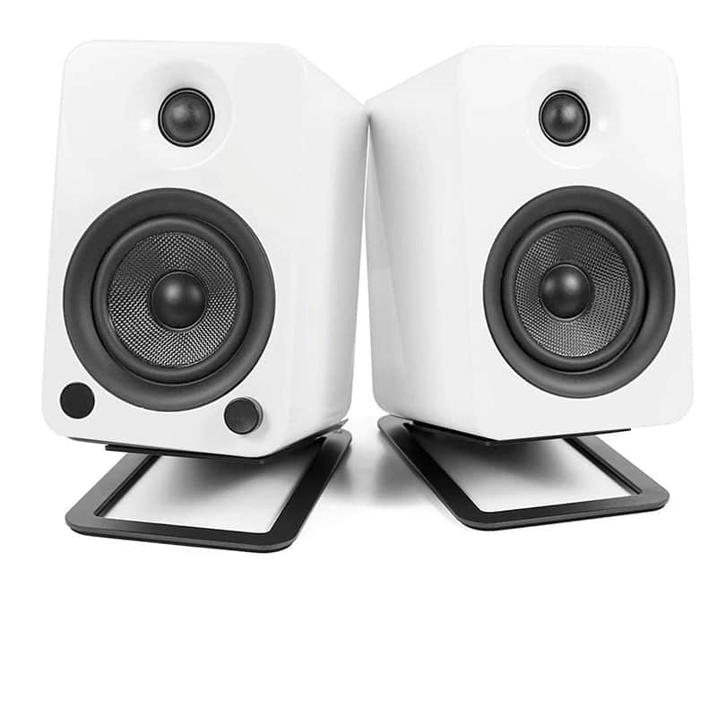 Kanto: YU4 Powered Bookshelf Speakers - Matte White (YU4MW) +S4 Stands - Black image 1