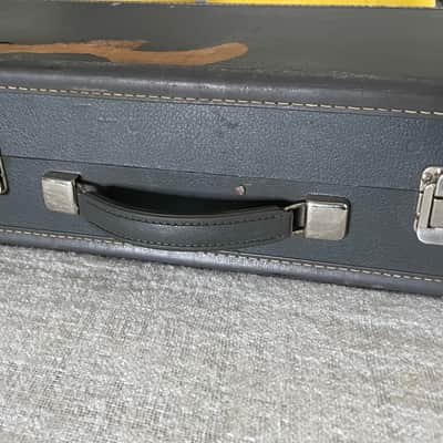 Vintage 1960’s Epiphone Newport Short Scale Bass Hardshell Case Gray Tolex Blue Interior CASE ONLY Extremely Rare image 14