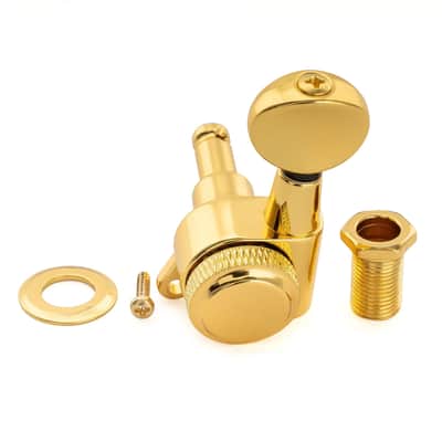 Brio Pro Left-Handed Locking Tuners — 6-in-Line | 18:1 Ratio | Vintage Oval Buttons - Gold image 2