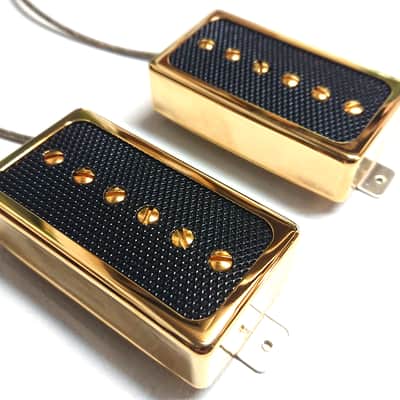 Q pickups Humbucker Sized P90s Set GOLD COVER BLACK FOIL PAF Fits Gibson Epi Greco Ibanez P90 Tone image 1