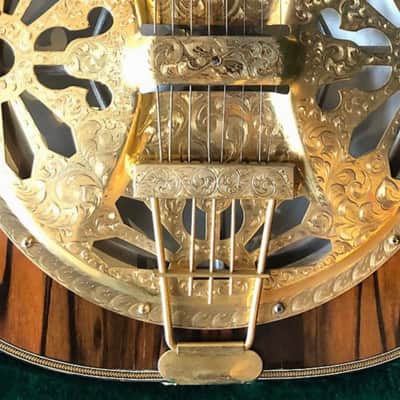 Benoit Custom 8 String Resonator Guitar, Engraved, Gold-plated, Macassar Ebony image 17