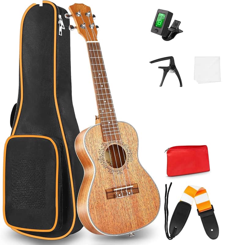 Ukulele Concert Mahogany Bundle 23 inch Ukelele for Beginners Adults Professional Four String Wooden Hawaiian Starter Uke Kit image 1