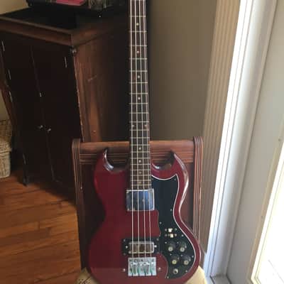 Global 495 B Bass Guitar (SG EB3 Short Scale) 1970's Aged Cherry image 2