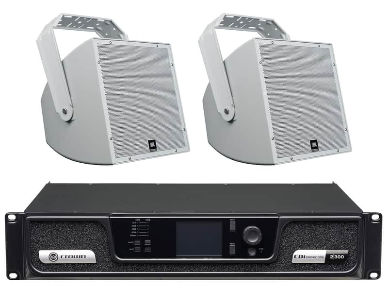 (2) JBL AWC129 12" 200w Indoor/Outdoor 70V Surface Mount Commercial Speakers+Amp image 1