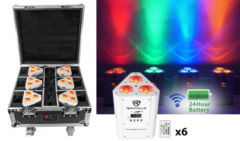 Rockville ROCKWEDGE PACKAGE WHITE 6) Battery Wireless Par Lights+Charging Case image 1