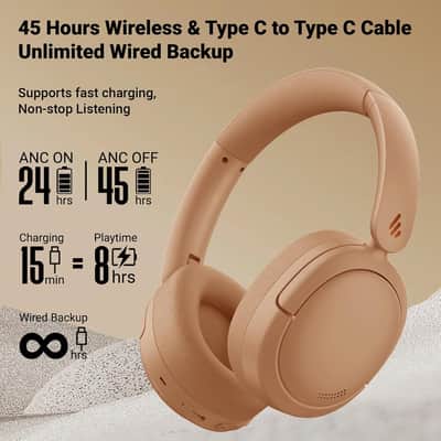 Edifier V80 Hybrid Active Noise Cancelling Bluetooth Headphones, Brown image 5