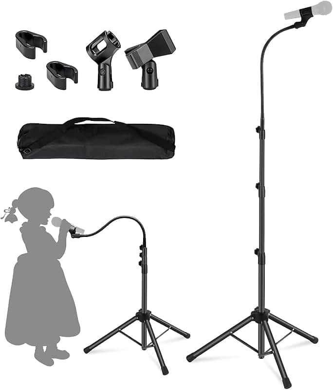 Boom Mic Stand-Kangziliang Mike Stand Gooseneck Microphone Stand Tripod Adjustable Height 3'- 6' with Mic Clips and 3/8" - 5/8" Adapter Microphone Stand for Singing image 1