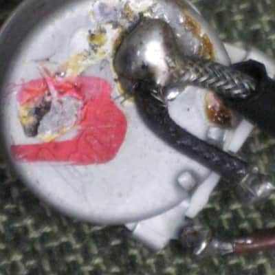 used 1997 Gibson control harness: 1 vol pot & 1 tone pot short shaft +nut/washer,wires,wire insualtion,capacitor,jack+nut/washer,switch +switch tip,nut +comes w/ new switch washer (NO other parts included) from The Hawk guitar (guitar NOT included) image 19