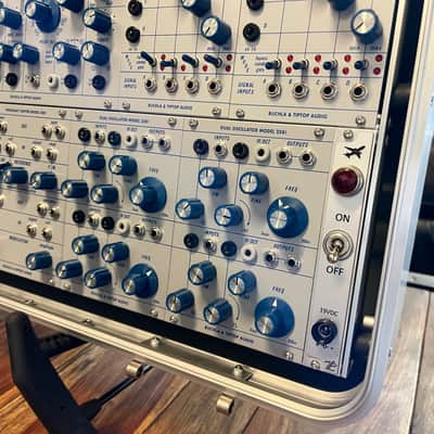 Buchla Tiptop 200t series with BPNYC ZERO Halliburton Eurorack Modular Travel Case NOS SILVER 122hp 9U image 9