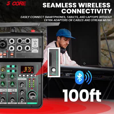 5Core Audio Mixer 4 Channel DJ Soundboard USB Interface Bluetooth Mixing Console w Repeat Delay +48V image 5