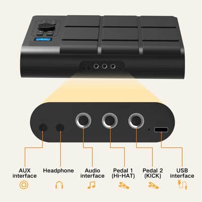 9 Pads Electronic Drum Pad, Electronic Tabletop Drum Set, Portable Digital Drum Kit with Velocity Sensitivity, LED Drum Pad Lights, MIDI Mac & PC Support, Ideal Gift for Beginners image 3