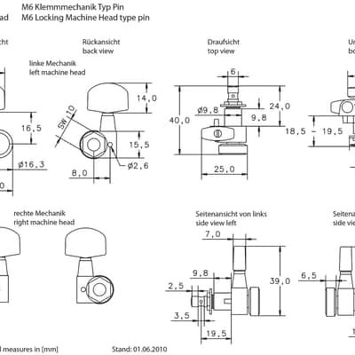 Schaller M6 Locking Tuners, Pin Mount 6 In-Line - SATIN CHROME Tuning Keys image 3