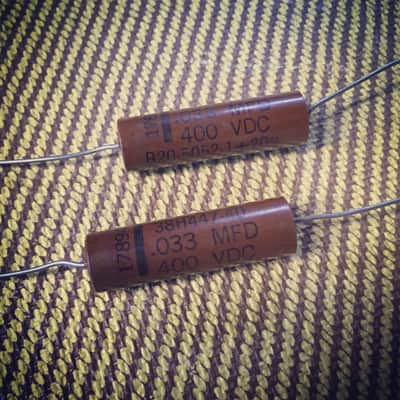 (2) NOS John E. Fast Paper In Oil PIO Capacitors .033 MFD 400V for Gibson Fender image 2
