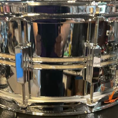 Pearl DUX1465BR Duoluxe 14x6.5" Chrome Over Brass Snare Drum 2021 - Present - Nicotine White Marine Pearl Inlay image 2