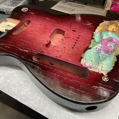 Custom Left handed swamp ash telecaster guitar body painted girl with tattoo Hendrix 2022 image 4