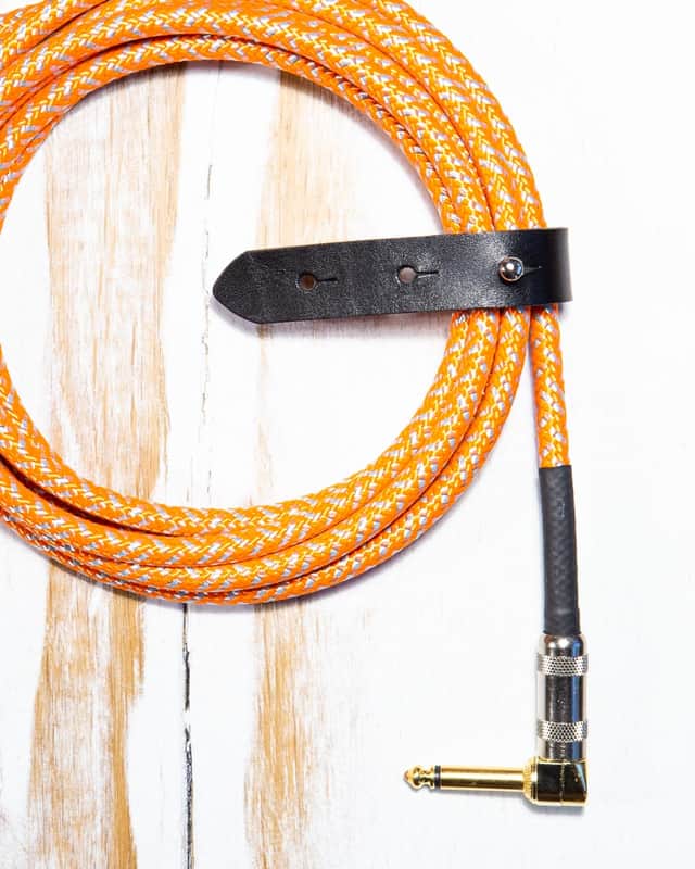 20-ft Premium USA Made Guitar Cable 1/4 Straight Right Angle RA Connectors Orange White Braided image 1