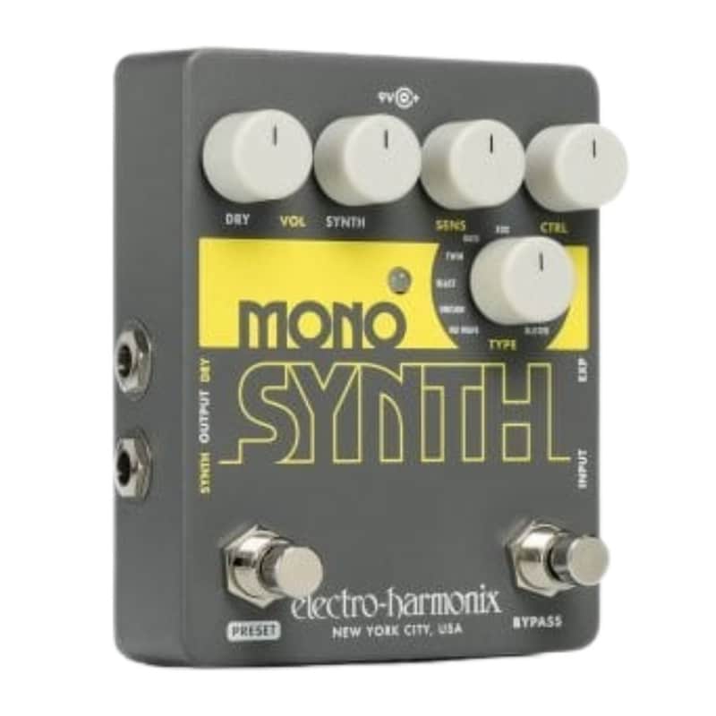 Electro Harmonix Guitar Mono Synthesizer Effects Pedal with Dry Volume Knob, Control Knob, Bypass Footswitch and Status LED image 1