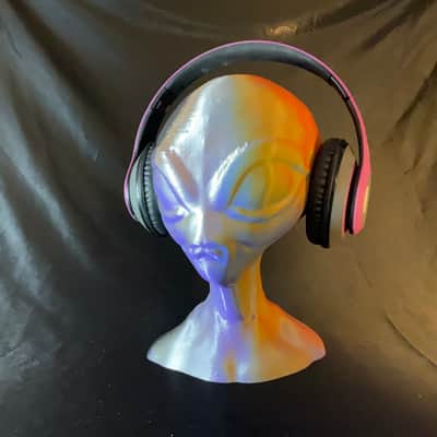 Psychedelic Alien Head Headphone Stand! Headset Holder Rack, Grey Area 51 Extraterrestrial Hanger. image 1