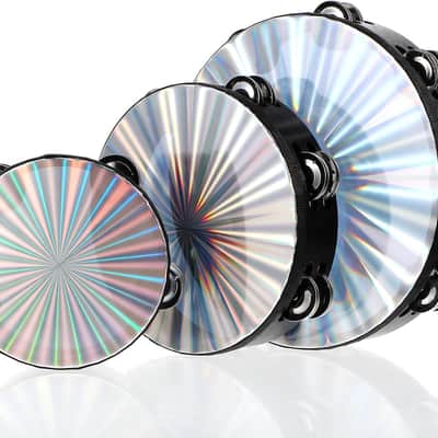 3 Pack Radiant Tambourine with Double Row Jingles, 6/8/10 Inch Hand Held Drum, Reflective Tambourines for Adults, Musical Instrumen for Church, Dance, Party, KTV image 1