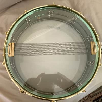Ludwig LW0414CP Carl Palmer "Venus" Signature 3.7x14" Brass Piccolo Snare Drum 2010s - Green Lacquer over Brass image 2