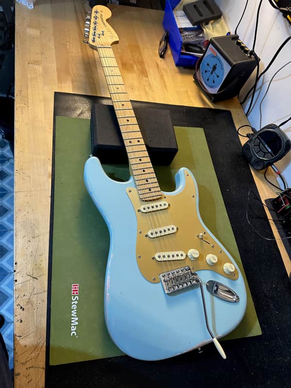 Partscaster Stratocaster 2023 - 'Daphne Blue Light Aged MJT Body Fender USA Neck and Fender Custom Shop Preloaded Pickguard image 1