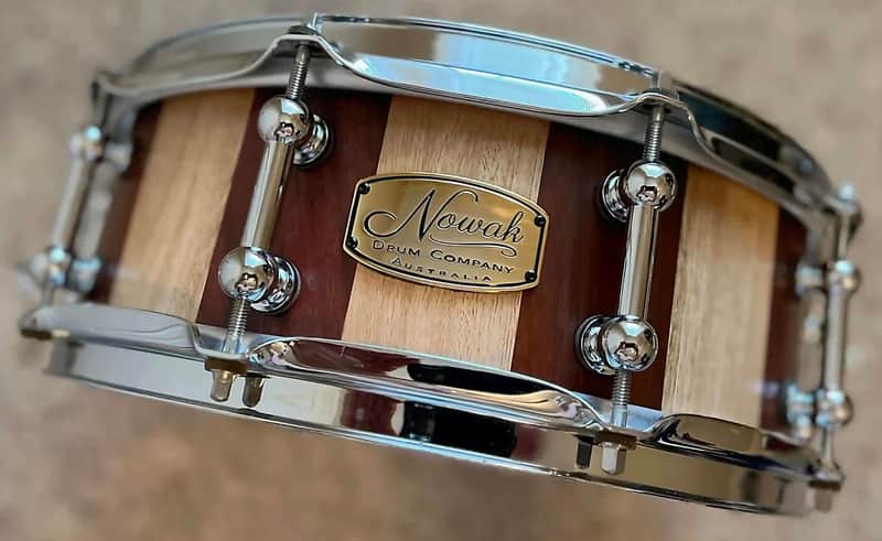 MINT - Nowak Drums (AUST) 14x5 Jarrah/BlackButt block/stave snare, Canopus wires, Free extras image 1
