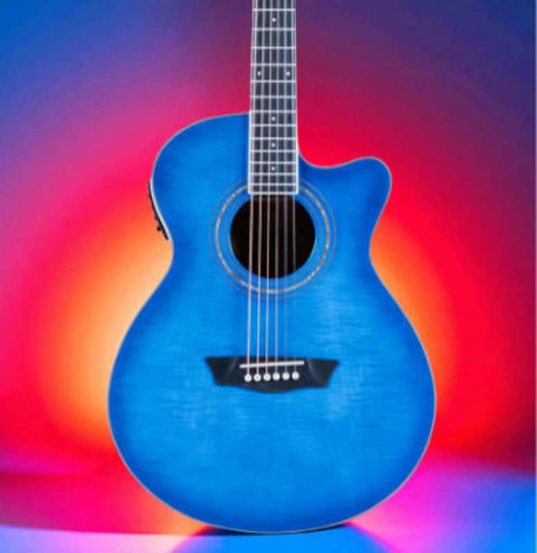 Washburn EA15 Festival Series Mini Jumbo Cutaway Acoustic Electric Guitar. Trans Blue image 1